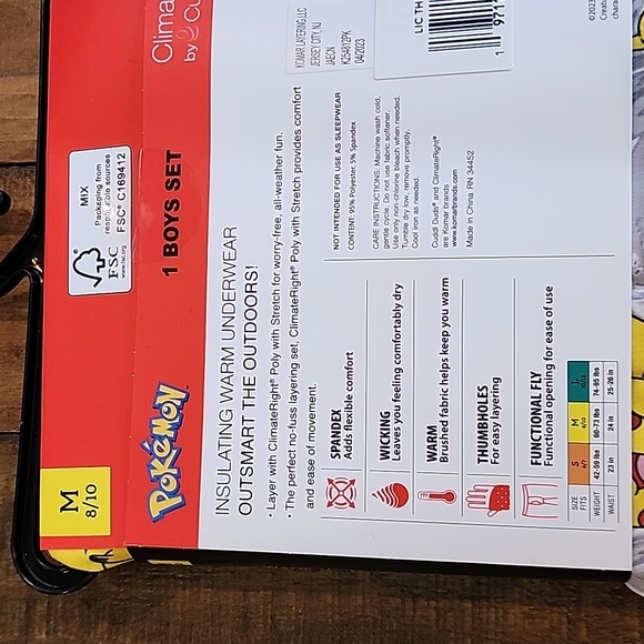 ClimateRight by Cuddl Duds Pokémon Boys Thermal Set Size Medium 8/10 - Picture 7 of 11